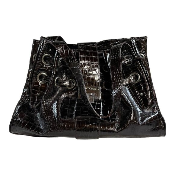 Jimmy Choo Ramona Handbag Purse Shoulder Bag Brown Alligator Croc Leather 15x10 - Picture 2 of 14